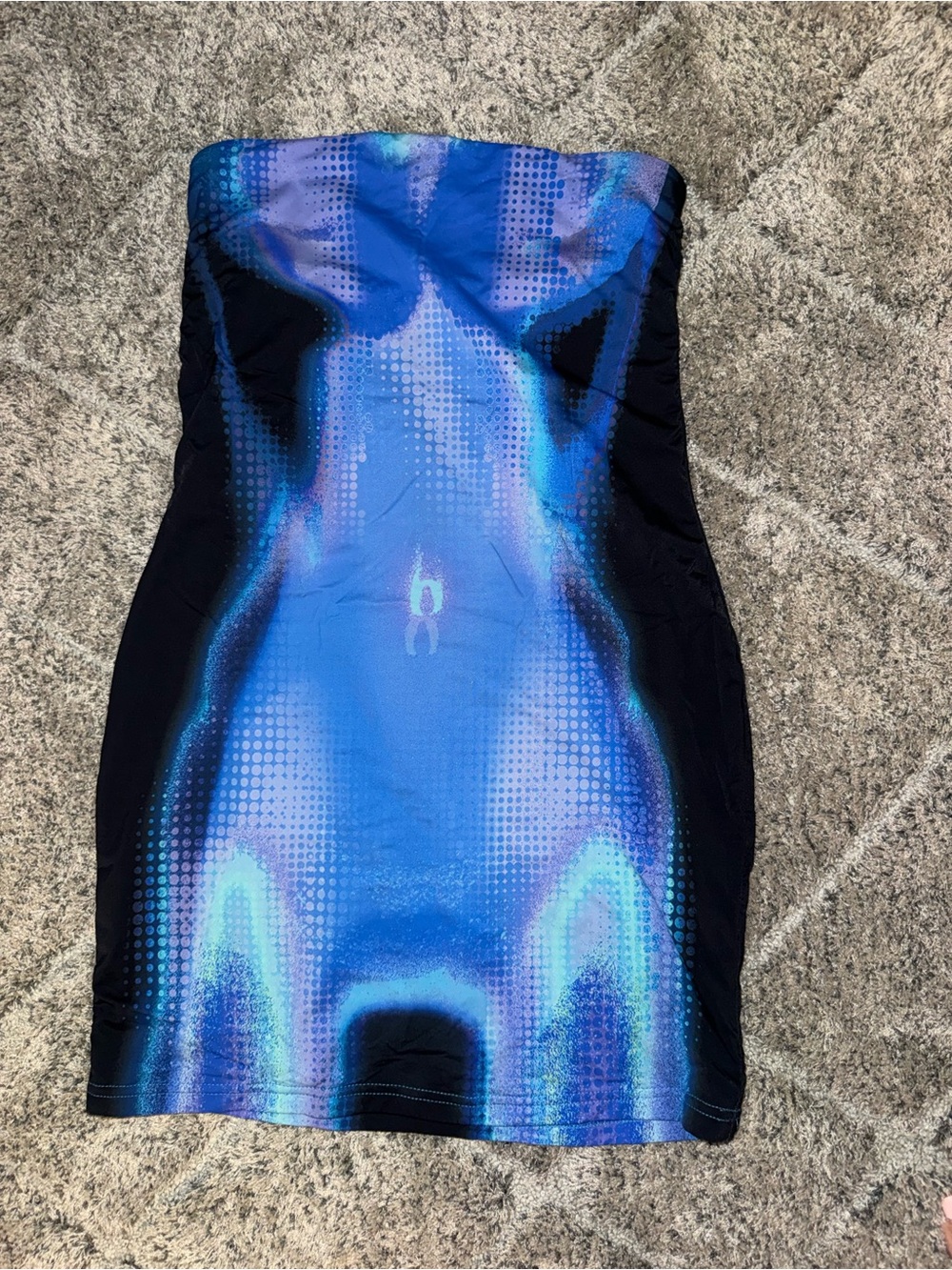 White Fox Blue Abstract Strapless Bodycon Mini Dress - Picture 3 of 4